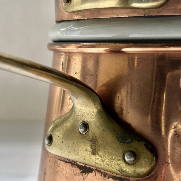 Vintage Double Brass Handled Copper & Ceramic Bain-Marie - Picture 13 of 16